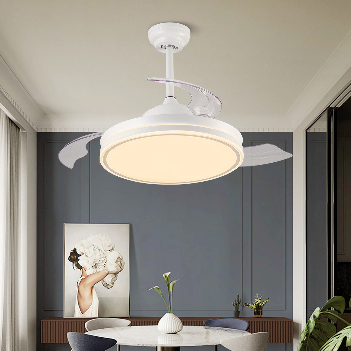 【变频】雷士led餐厅吊灯风扇灯隐形扇叶卧室客厅灯具吊扇灯