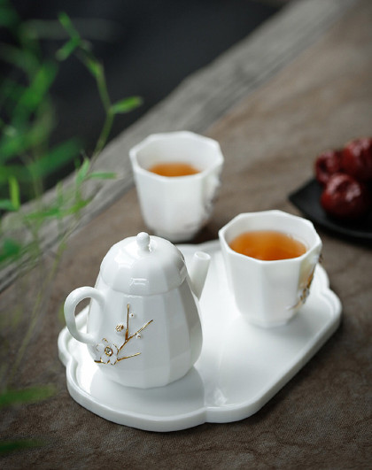苏氏陶瓷功夫茶具套装非遗大师陈德强手工描金羊脂玉白瓷
