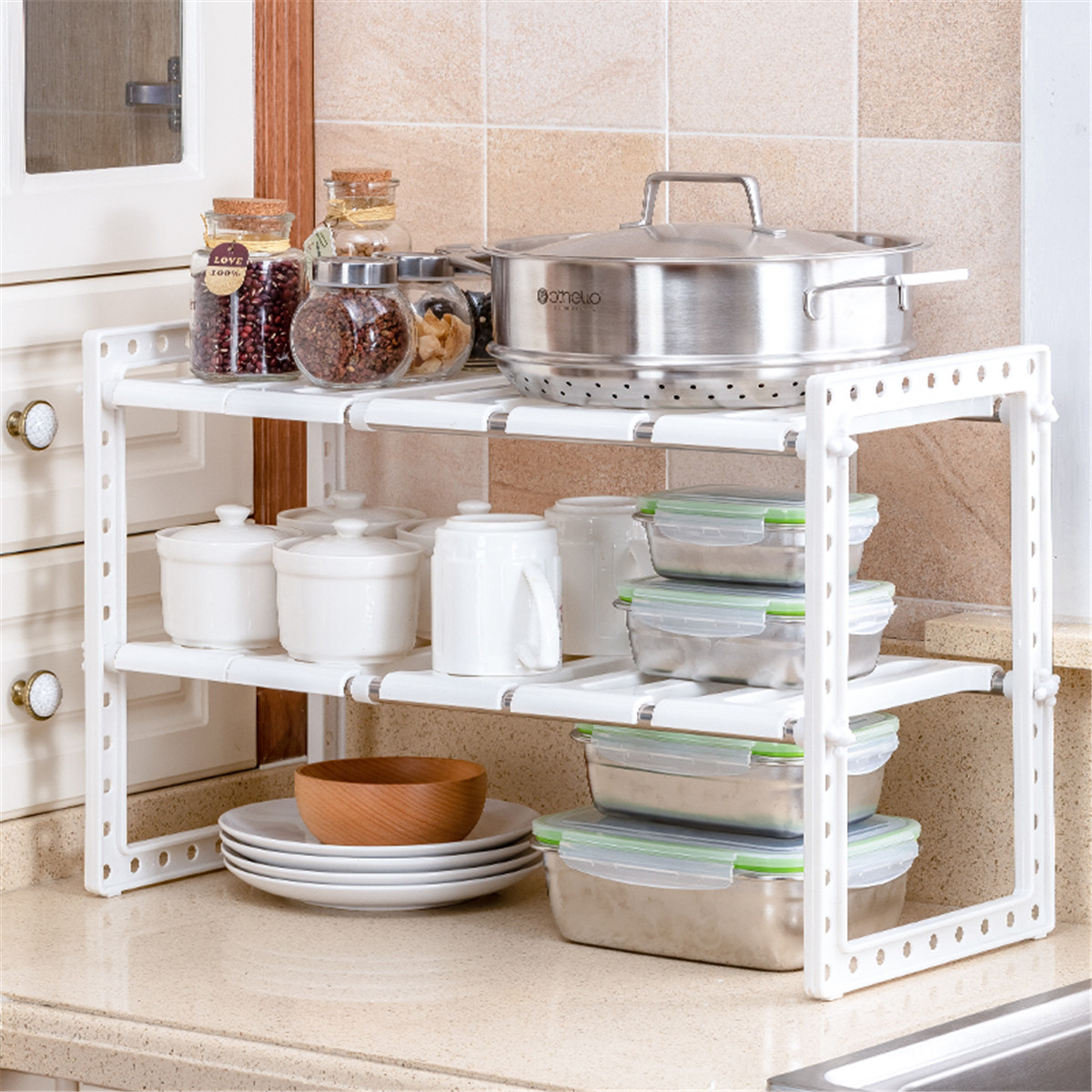 下水槽置物架橱柜落地多层可伸缩多功能锅架不锈钢厨房沥水收纳架