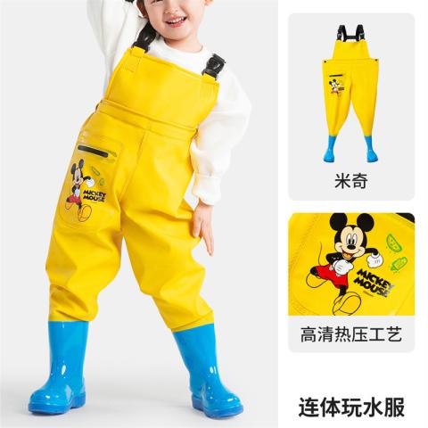 迪士尼 儿童玩水连体衣背带下水裤正品幼儿园涉水赶海钓鱼装备全身防水服 图片 1