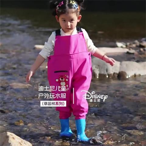 迪士尼 儿童玩水连体衣背带下水裤正品幼儿园涉水赶海钓鱼装备全身防水服 图片 2