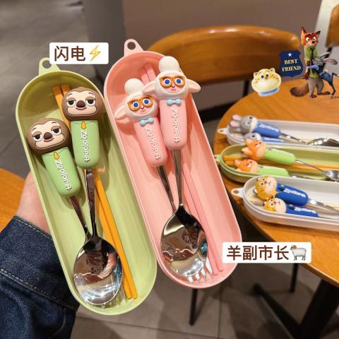 迪士尼 不锈钢勺子叉餐具套装儿童吃饭汤匙调羹卡通可爱 图片 4