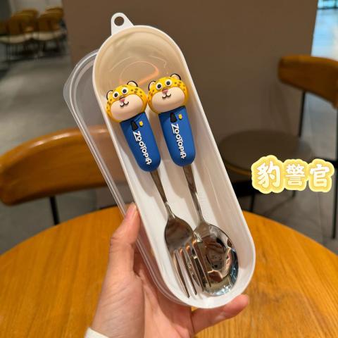 迪士尼 不锈钢勺子叉餐具套装儿童吃饭汤匙调羹卡通可爱 图片 1