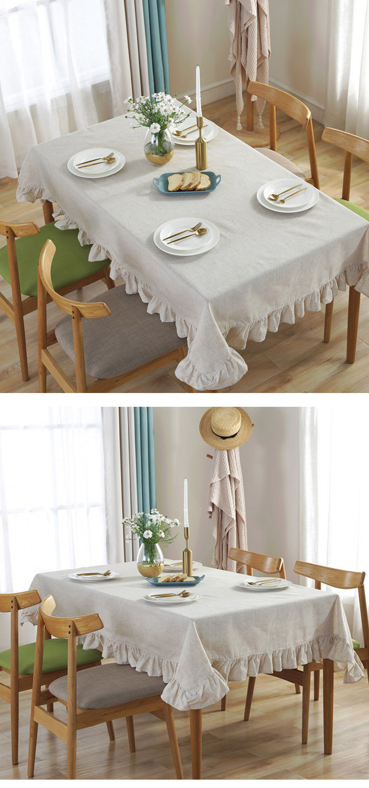 欧式桌布布艺棉麻简约荷花边拼色餐桌布ins北欧风亚麻茶几盖布