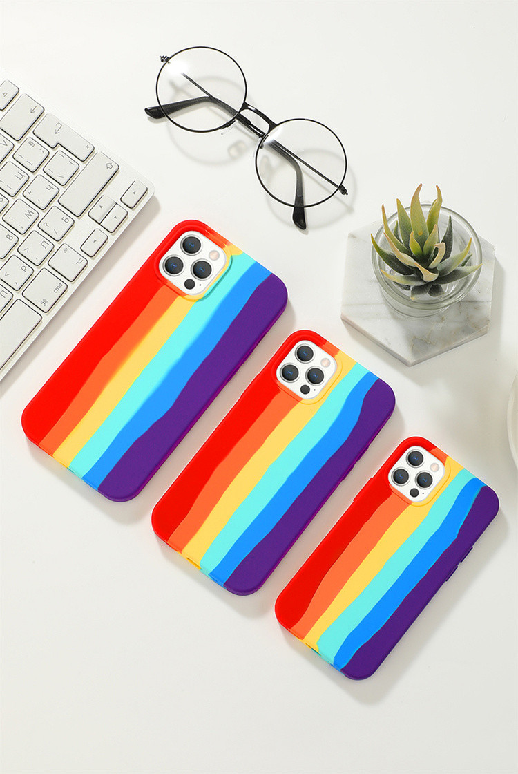 适用iphone12彩虹液态手机壳创意苹果xs带logo硅胶全包11保护套8g