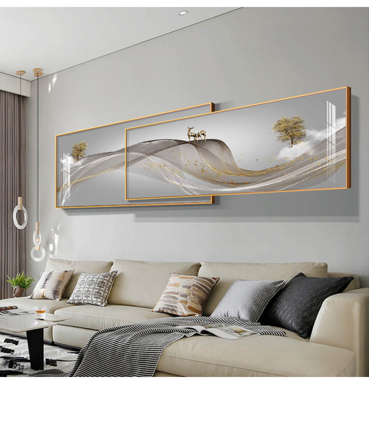 福禄金山墙装背景画抽象现代简约大幅高档壁画横版客厅装饰画轻奢
