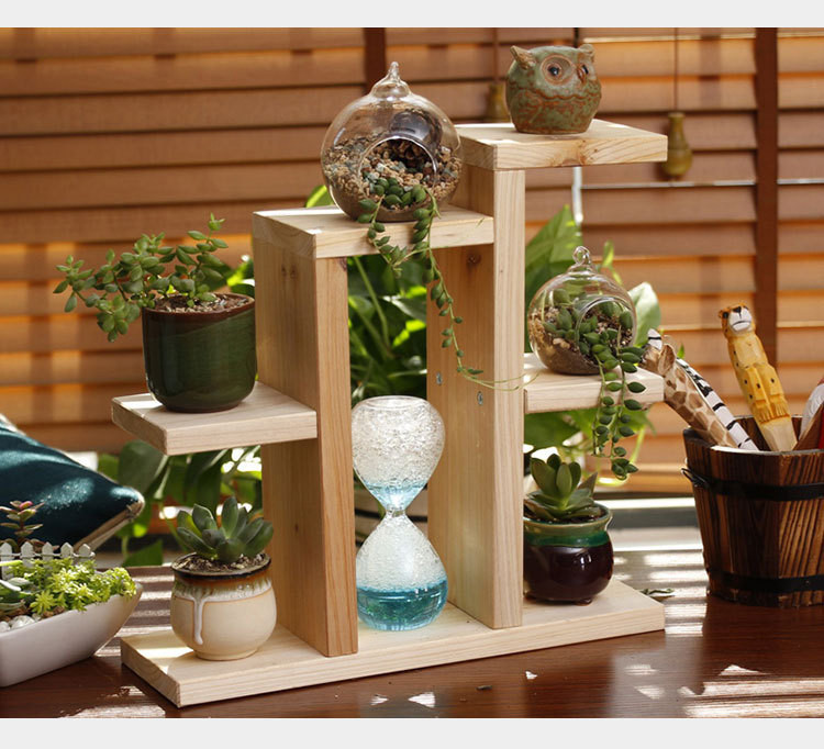 简约实木办公桌上多肉玻璃小盆栽阳台微景观迷你小花架