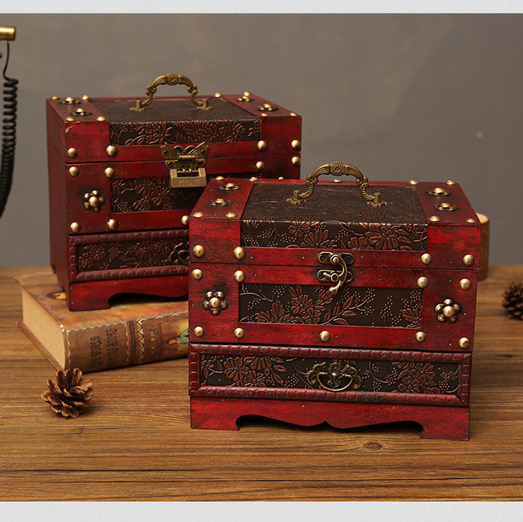 古风结婚中式带锁小首饰盒子簪子发簪收纳盒化妆盒复古首饰梳妆盒