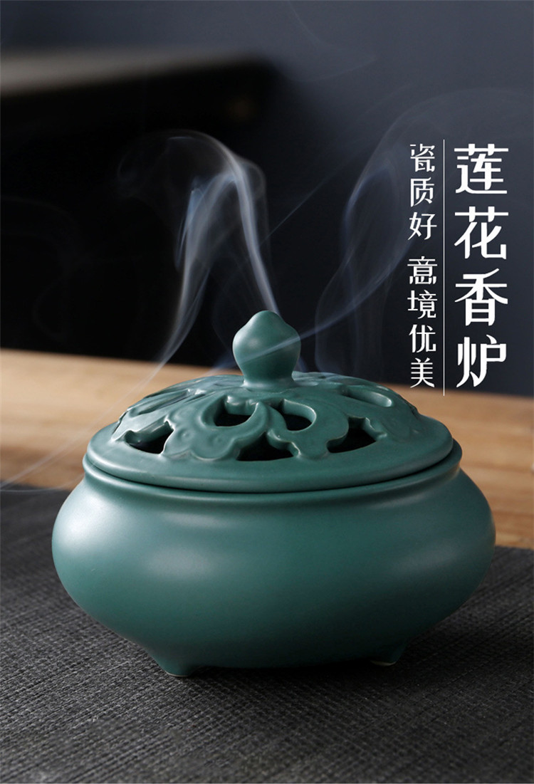 陶瓷香炉家用室内净化空气禅意香薰炉茶道复古盘香炉