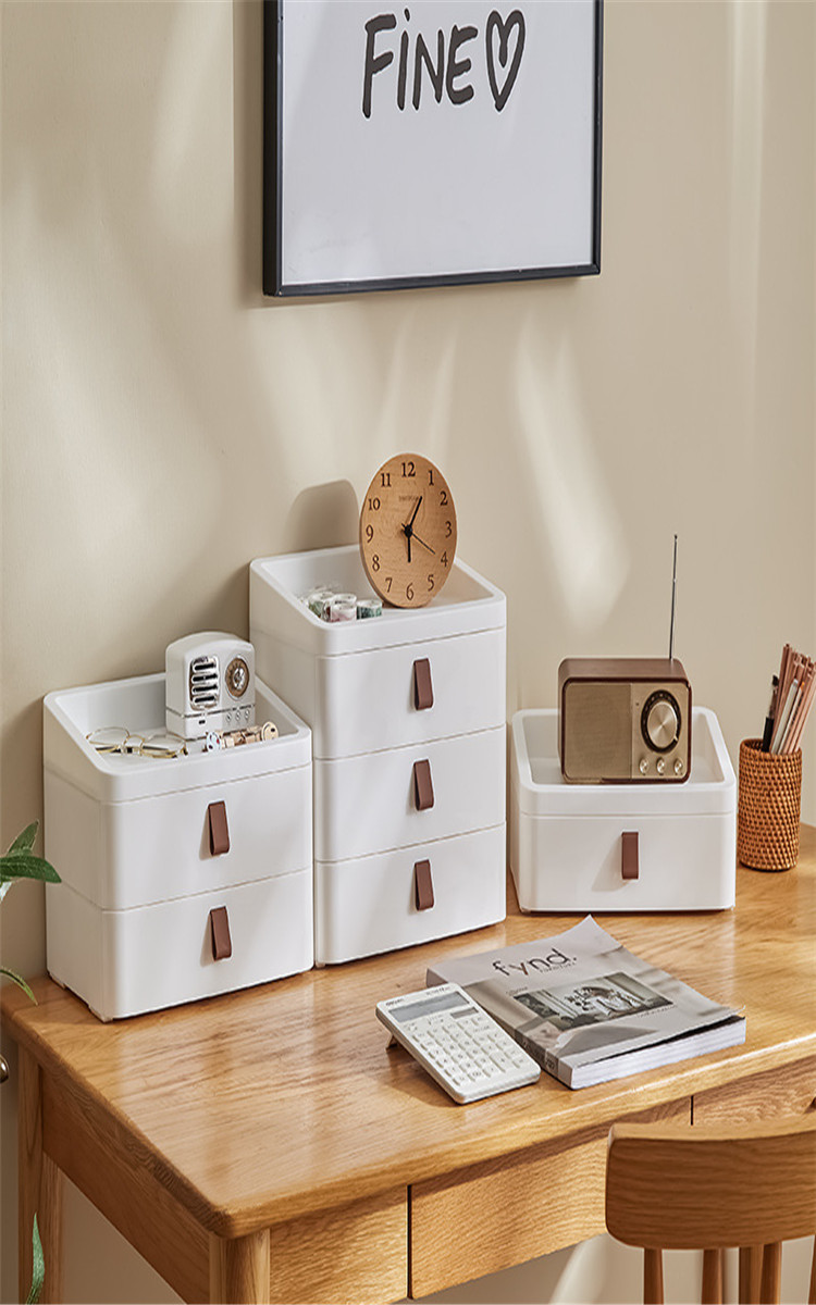 抽屉式收纳盒桌面置物架可叠加办公室书桌收纳箱杂物储物盒整理柜