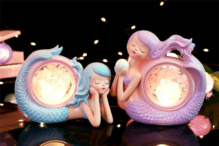 ins少女心梦幻人鱼公主小灯摆件创意卧室泡泡美人鱼永生花星星灯