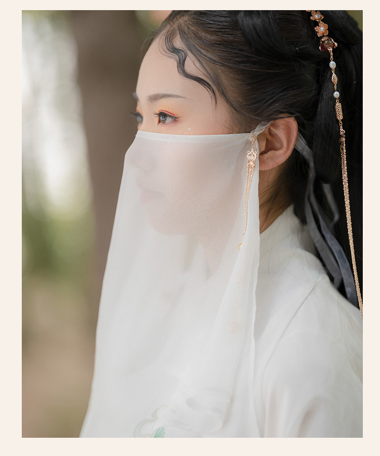 遮脸夏季遮阳防晒古风刺绣女配饰纯色绣花面纱