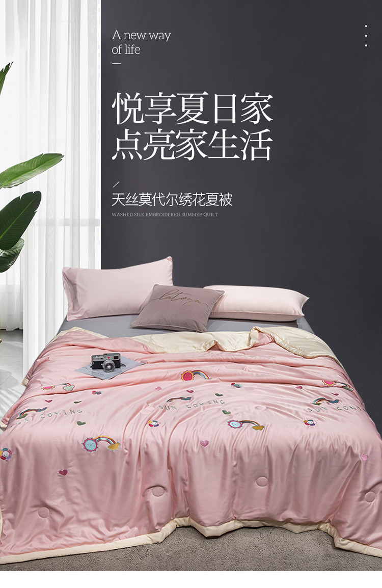 2021新款凉感丝刺绣夏被冰丝夏凉被小清新空调薄被
