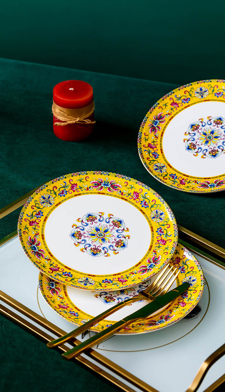 16头骨瓷餐具珐琅彩碗盘碟勺中式国潮创意4碗4盘4勺4筷德镇陶瓷