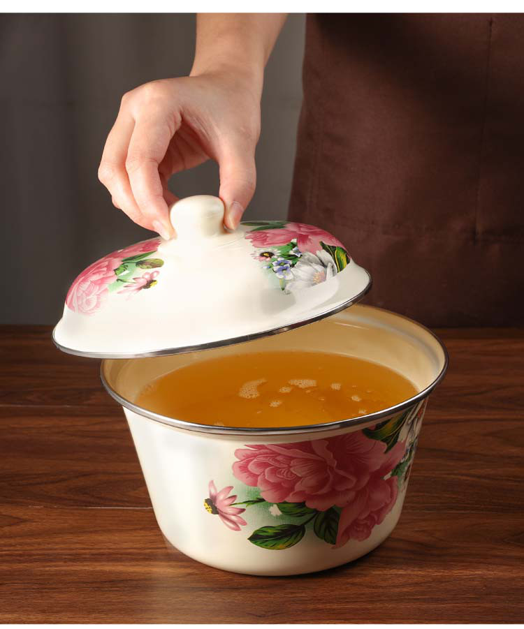 搪瓷盆家用带盖加厚怀旧老式厨房猪油盆出口洋瓷盆装猪油罐搪瓷碗