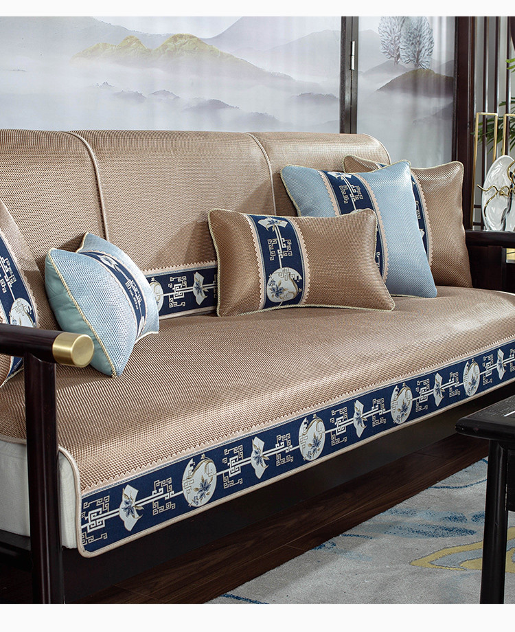 沙发垫夏季纯冰丝凉席高档夏天款新中式实木简约套罩全盖布巾定制