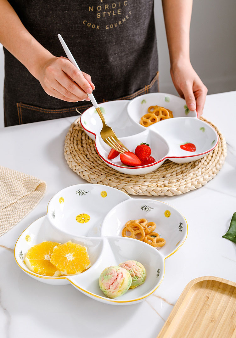 分格餐盘家用**定量分餐盘子菜盘儿童早餐分隔果盘客厅拼盘陶瓷