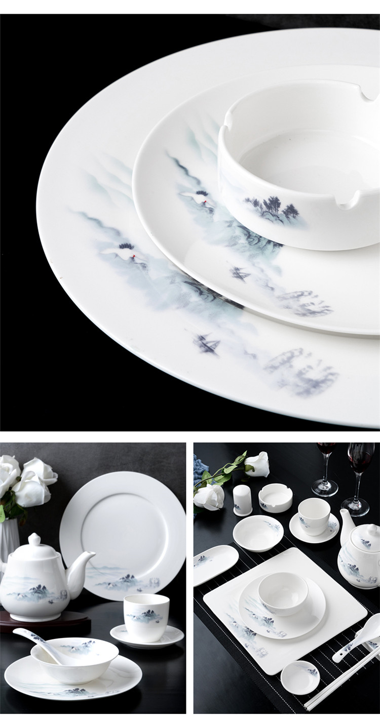 酒店摆台餐具饭店宴会所会展陶瓷套装中式高端碗勺盘骨碟定制