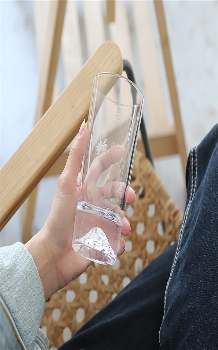 日式富士山玻璃杯创意雪山杯水晶樱花威士忌酒杯 冰山杯