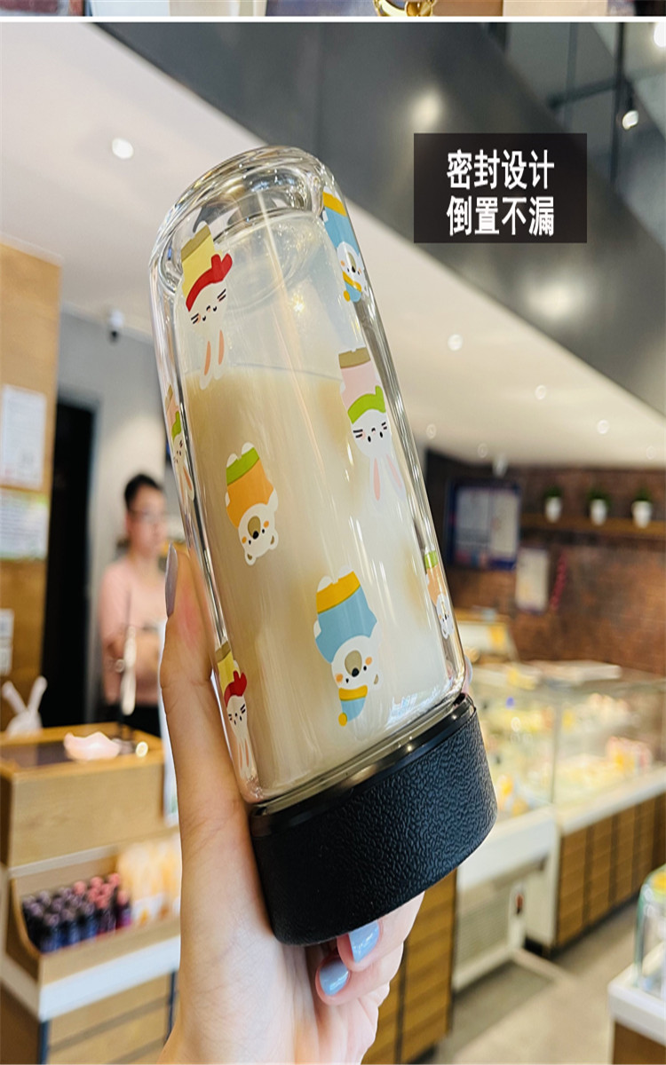 设计感杯子女便携夏季网红双层隔热玻璃杯泡茶杯个人专用水杯家用