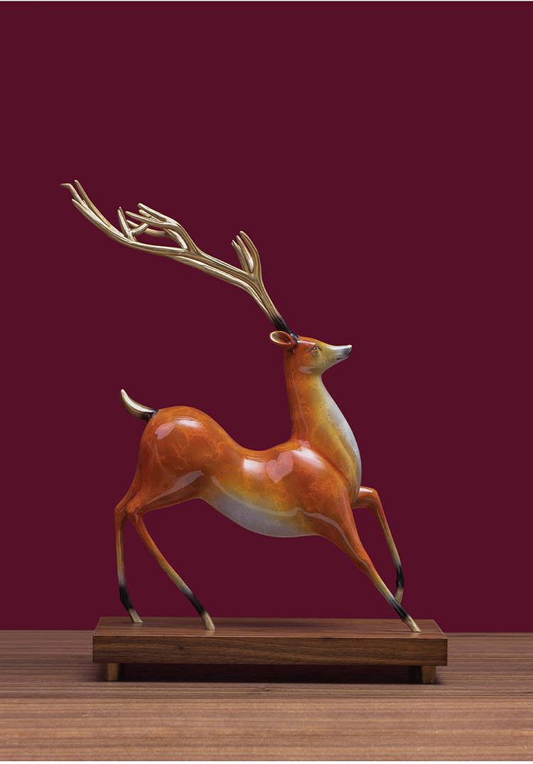 纯铜鹿梅花鹿创意家居客厅柜台玄关装饰办公室工艺品摆件乔迁开业