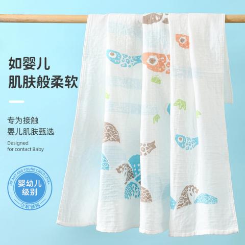 洁丽雅 1条装纯棉儿童纱布浴巾宝宝家用柔软吸水婴儿包被精梳棉纱布浴巾 图片 7