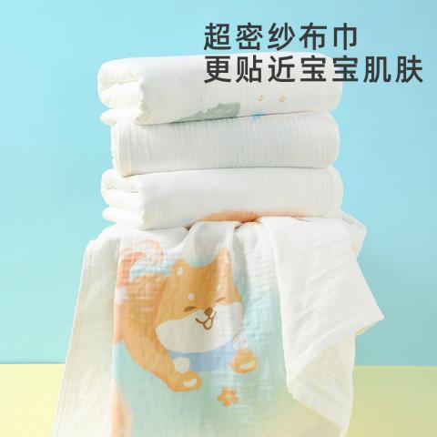 洁丽雅 1条装纯棉儿童纱布浴巾宝宝家用柔软吸水婴儿包被精梳棉纱布浴巾 图片 6