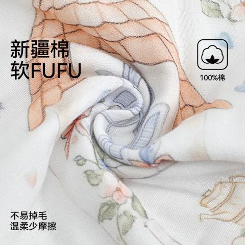 洁丽雅 纯棉纱布毛浴巾不易掉毛新疆棉童巾吸湿透气卡通印花柔软洗脸巾 图片 5