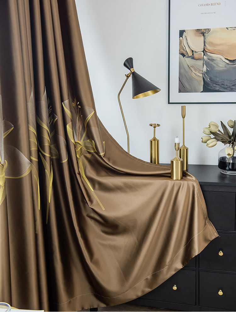 新中式贡锦缎3d绣花遮光窗帘客厅卧室阳台轻奢遮阳窗帘