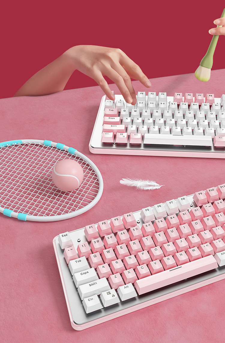 机械键盘粉色少女心可爱女生青轴鼠标套装游戏电竞台式笔记本