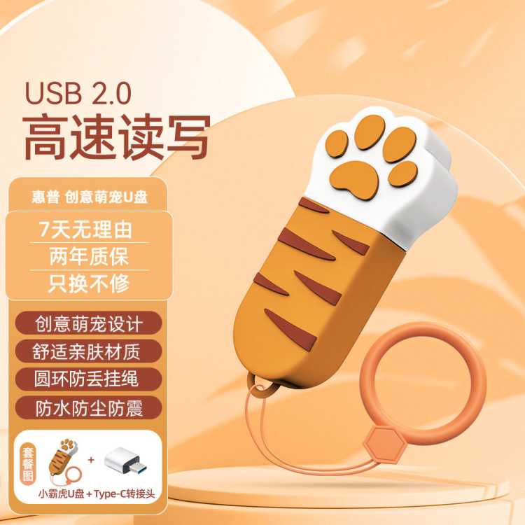 惠普 128GU盘USB3.2可爱迷你情侣车载优盘大容量手机电脑两用小霸虎