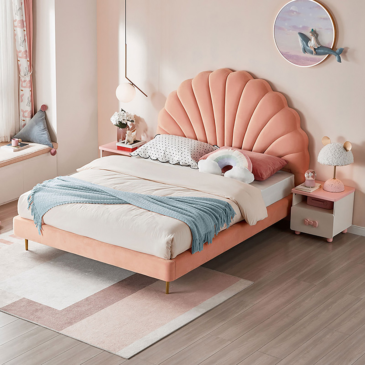 粉色儿童床女孩公主床实木框小女生单人床小户型卧室家具