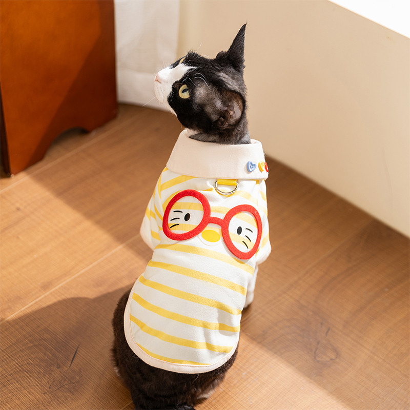 神经猫 猫咪衣服条纹打底衫可爱眼镜猫两脚衣防掉毛金渐层布偶猫宠物衣服