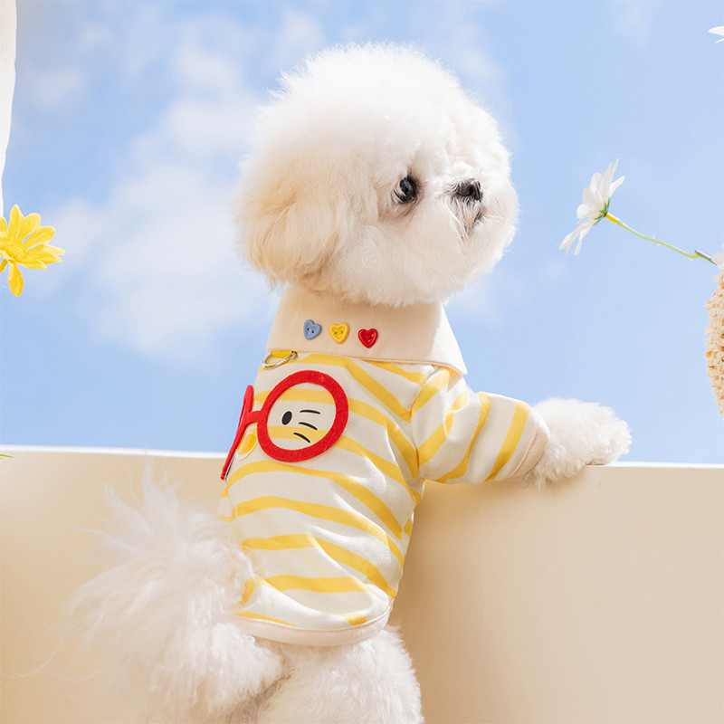 神经猫 夏季薄款狗狗衣服小型犬夏季透气两脚衣搞怪眼镜猫条纹打底衫衣服
