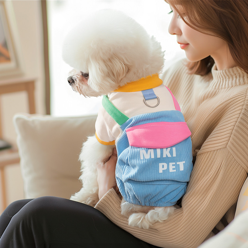 MIKI PET 狗狗衣服四脚秋冬装宠物比熊泰迪雪纳瑞可牵引小型犬厚款背带裤