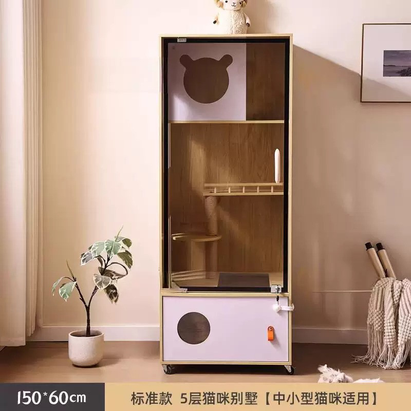 臻玲 可移动猫别墅透明猫柜家用大号猫房全封闭猫咪笼子可放猫砂盆带抽