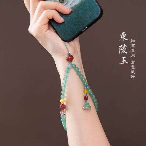 A LITTLE FLOWER 古风东陵玉手机挂绳挂链文艺精致女手机链挂件短款防丢手腕绳 图片 1