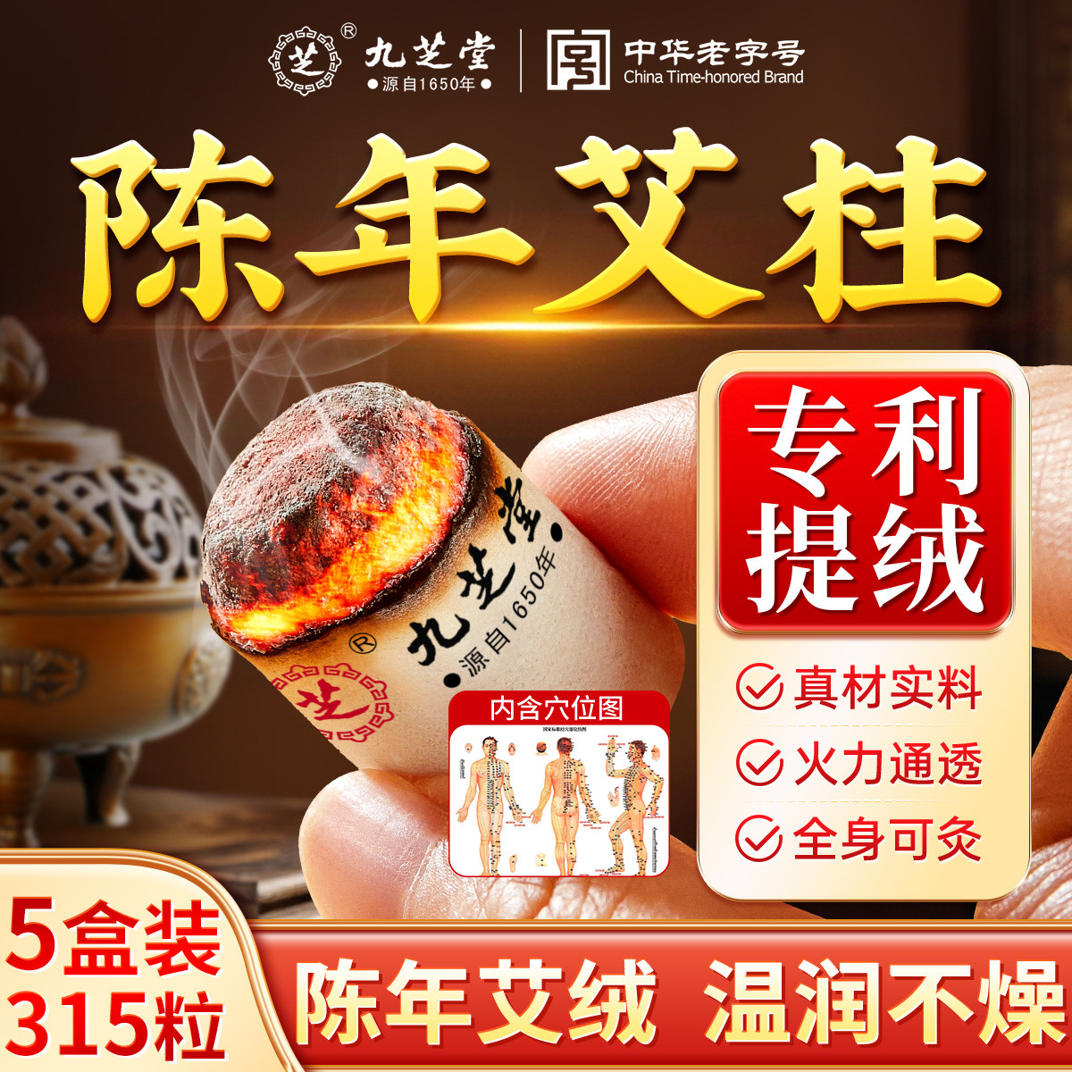 九芝堂 艾灸艾条艾柱家用艾灸无烟艾草家用室内艾灸柱可搭器具罐灸盒三伏