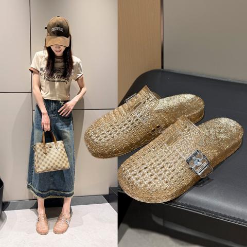 俞兆林 拖鞋女生夏季透明水晶简单闪闪平底镂空百搭包头凉拖 图片 1