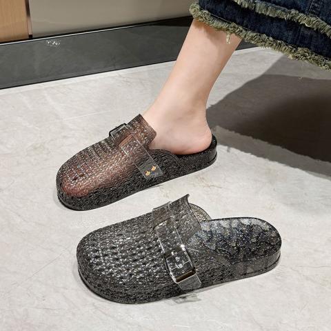 俞兆林 拖鞋女生夏季透明水晶简单闪闪平底镂空百搭包头凉拖 图片 5