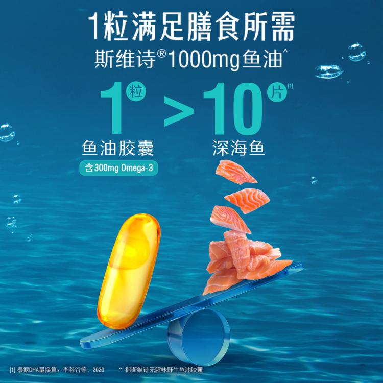 斯维诗 深海纯净无污染1000mg400粒鱼油中老年人益脑活力年轻态