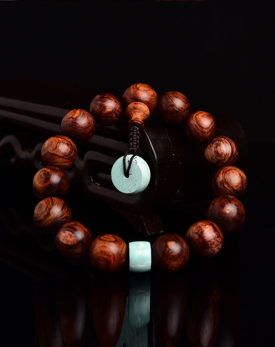 悦木之源 海南黄花梨手链配原矿绿松石