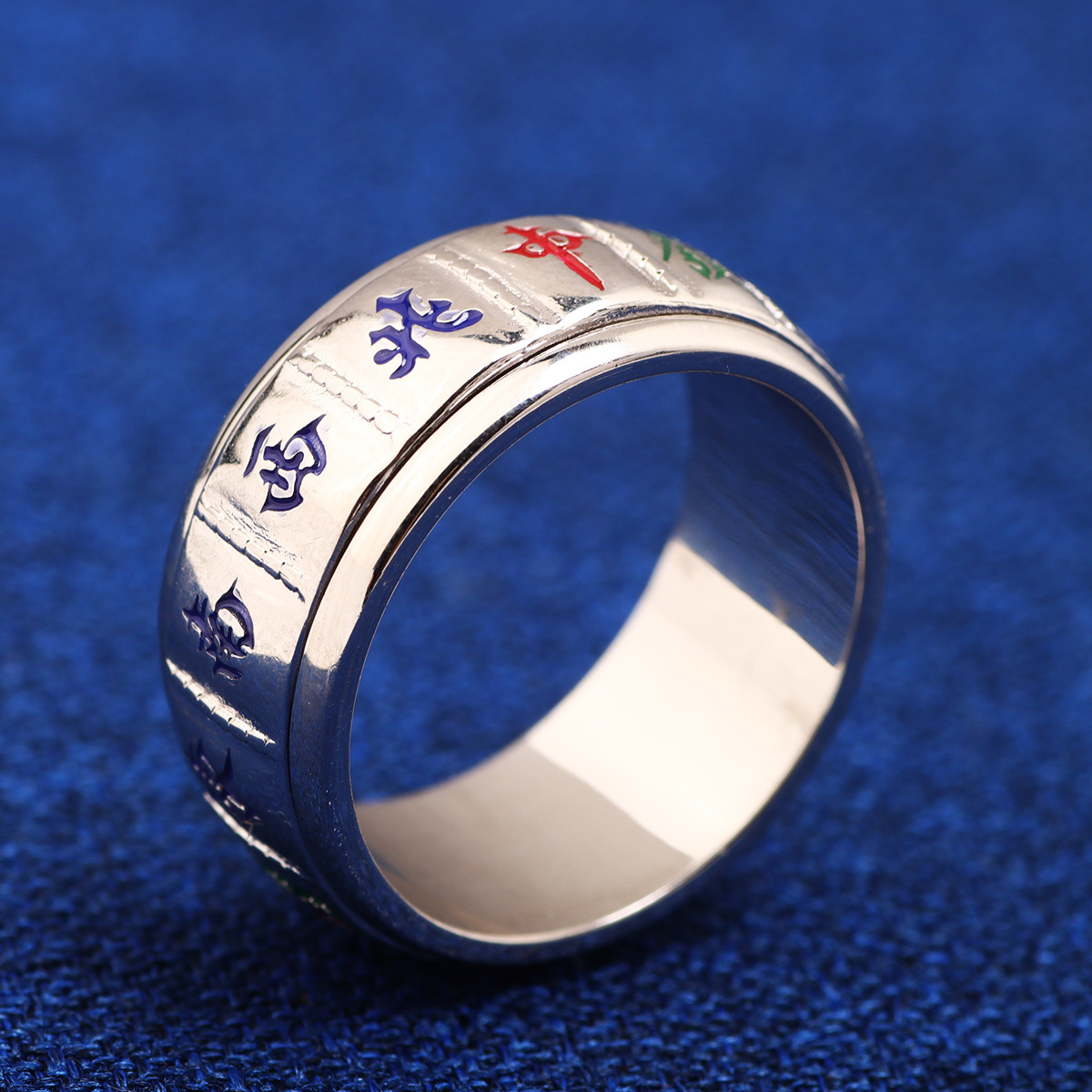 【悦时尚】赌神戒可旋转十三幺麻将戒指23码男款黄铜镀18k金