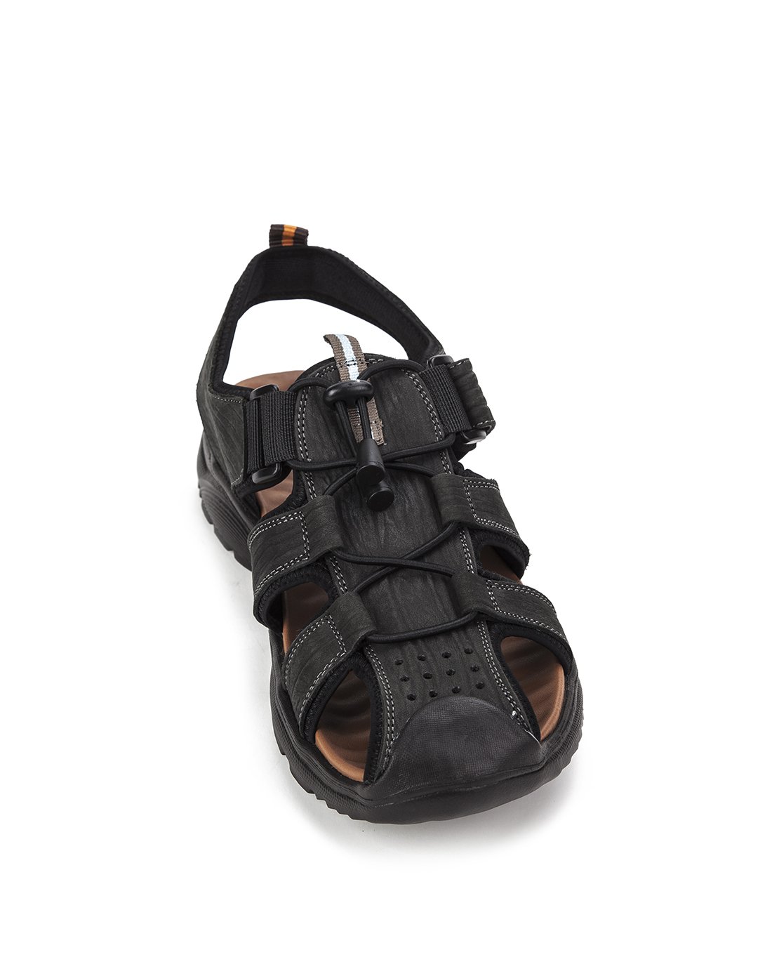 牛皮拼网布 休闲猪笼鞋黑色