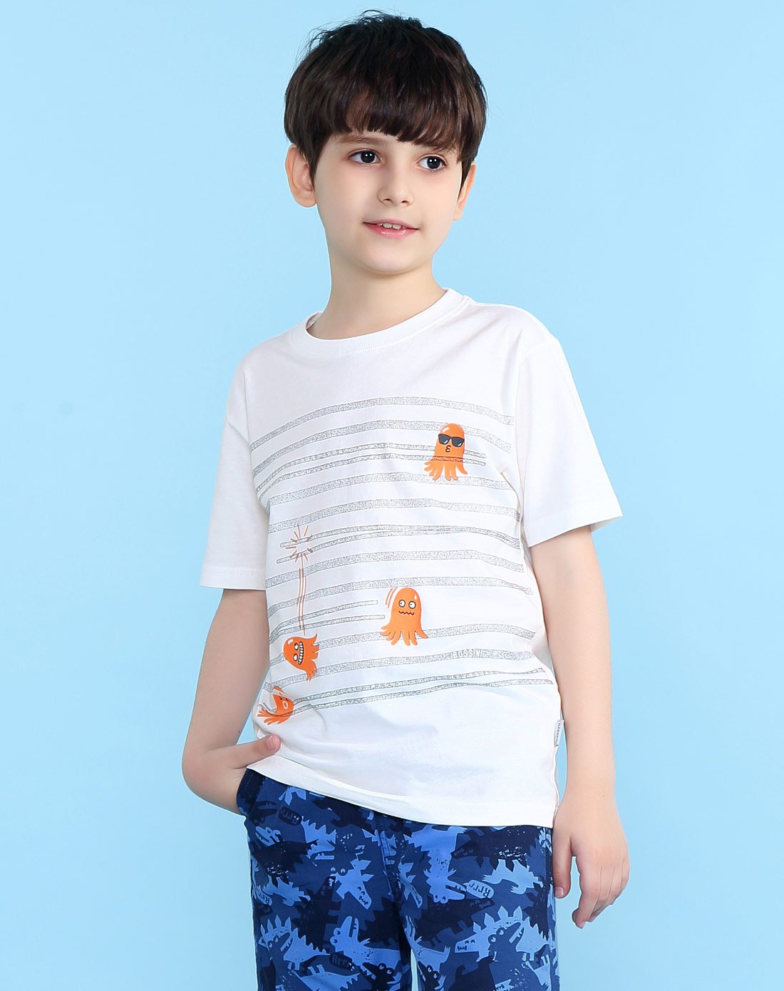 堡狮龙童装新款男童休闲印花上衣短袖t恤衫