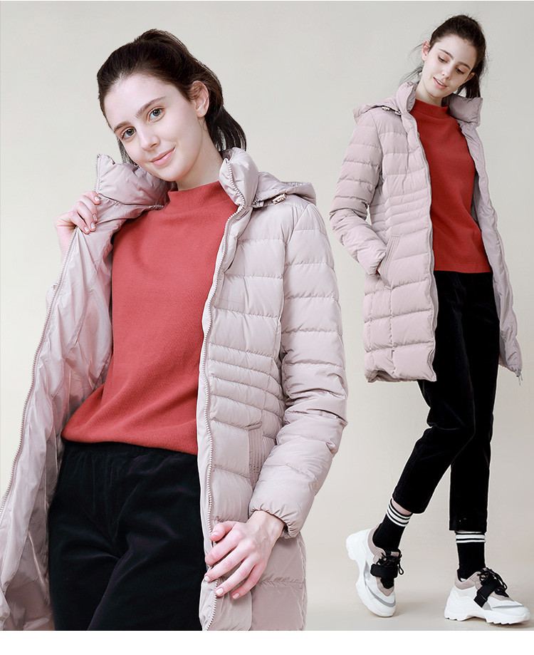 堡狮龙秋冬新款女装连帽外套中长款羽绒服女2019时尚523007000