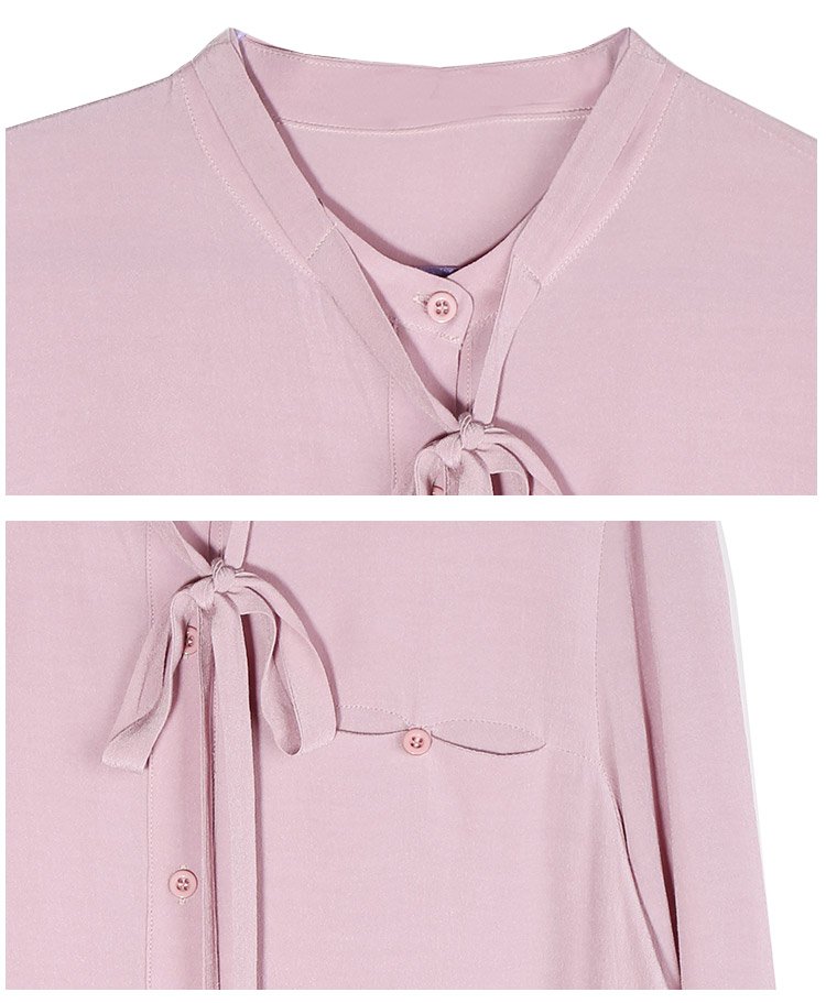 小立领绑带衬衫粉色