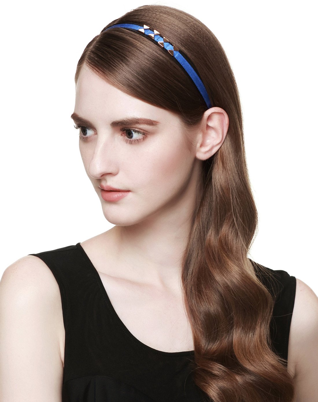 (唯品会专供)百搭撞色条纹布艺发带蓝色