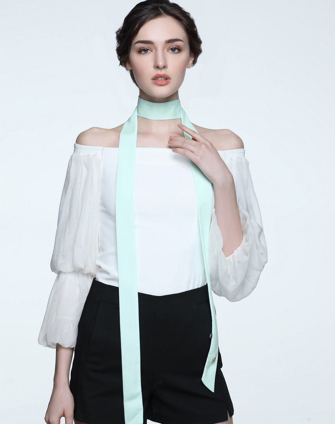 shes茜子简约复古纯色飘带发带多用丝巾