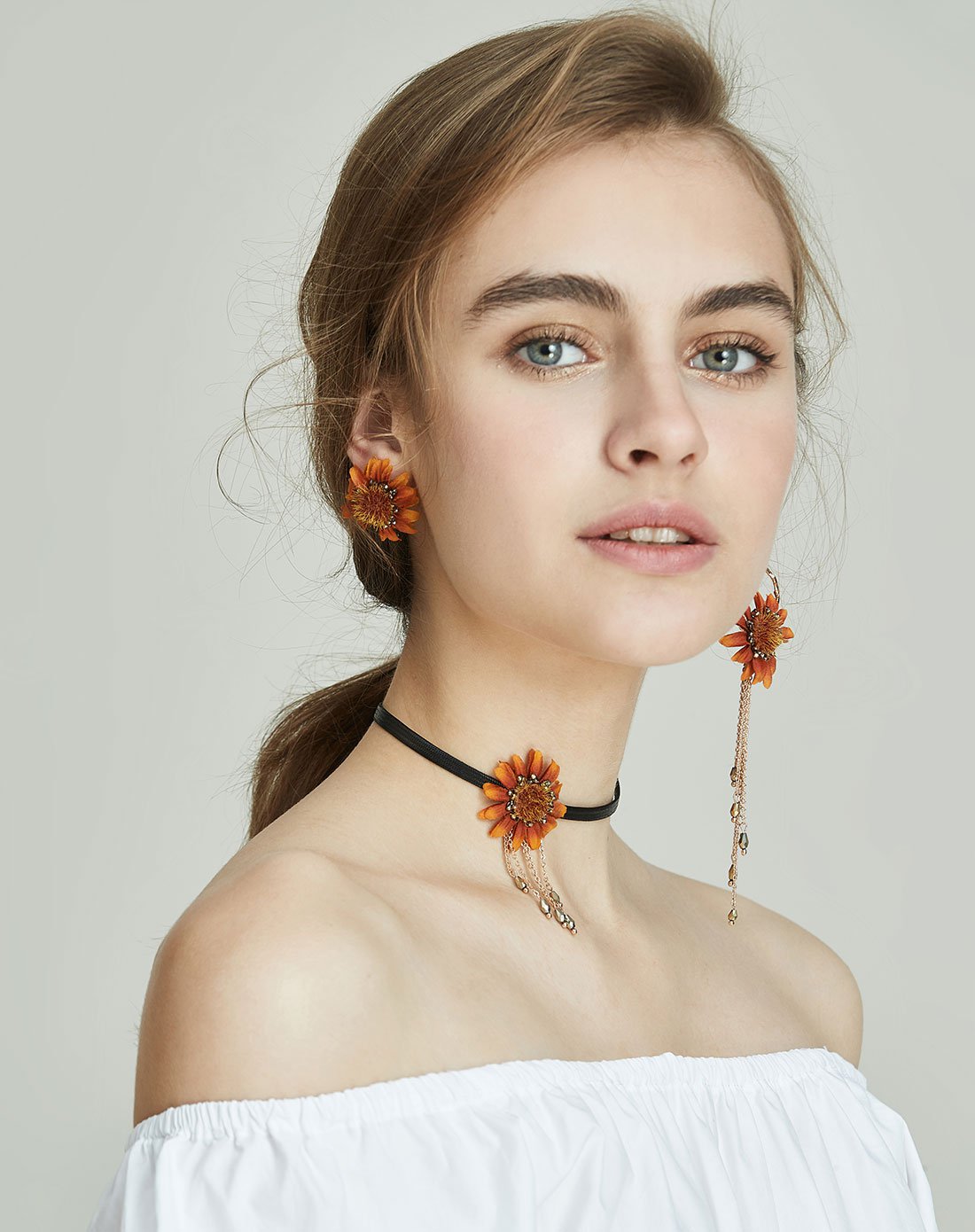 shes首饰手工向日葵花朵流苏项链choker